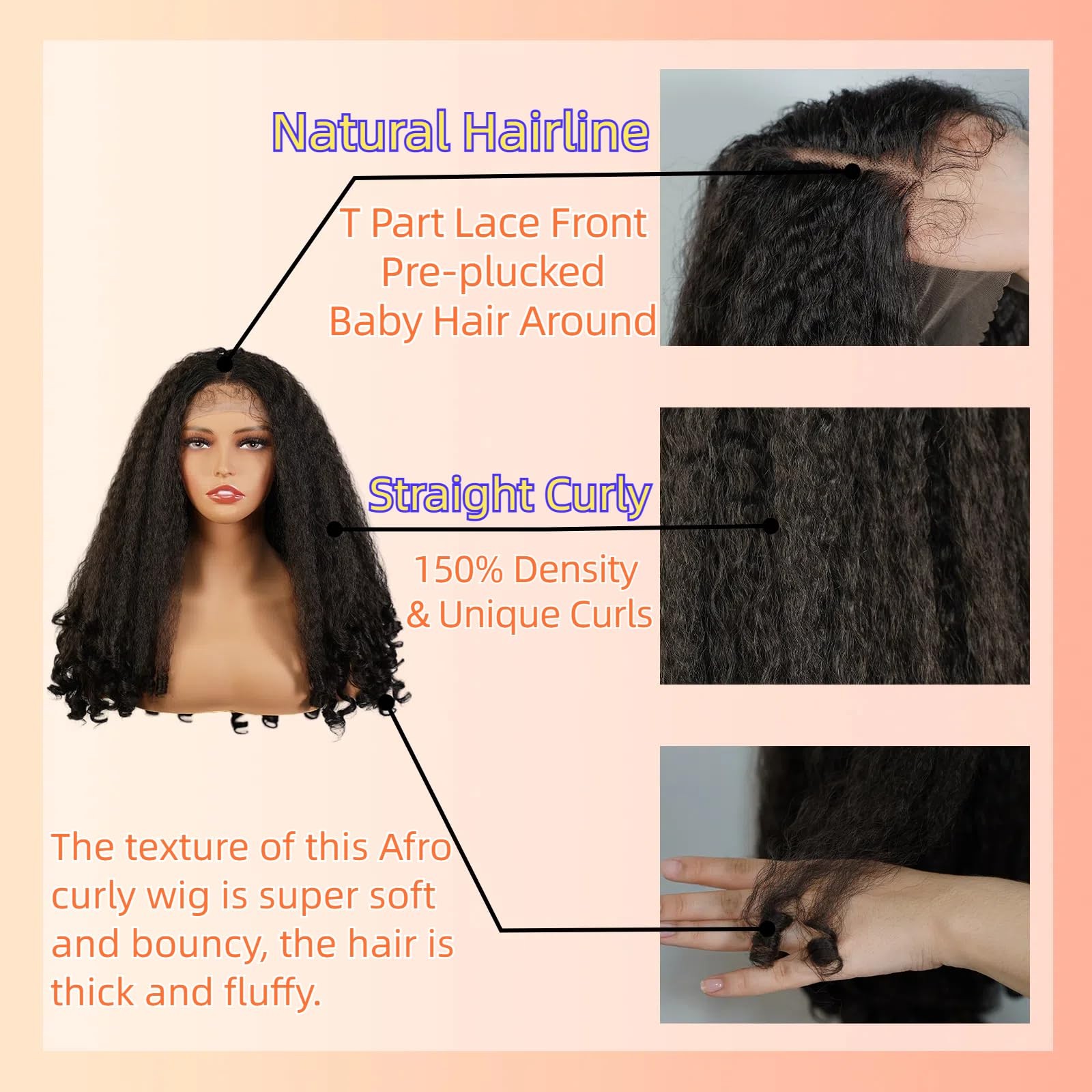 Afro Curly Lace Front Wig for Black Women 20 Inch Dark Brown Natural Syntheti…