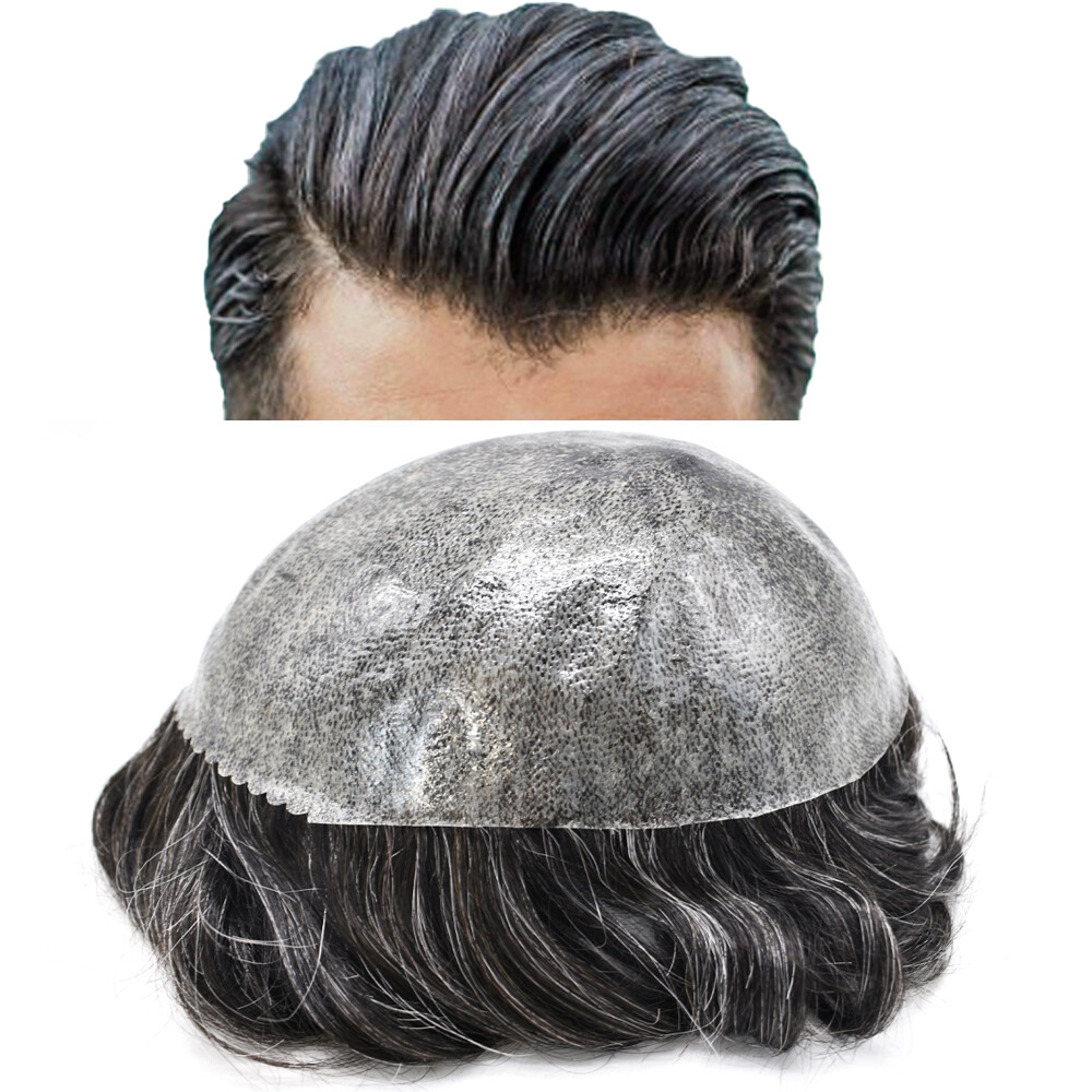 Full Poly Skin Mens Toupee Injected PU Human Hair System Replacement Wig for Men