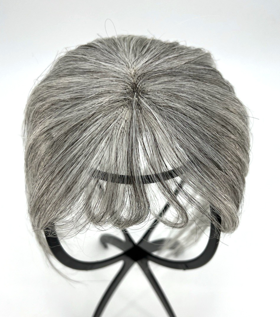 Light Gray Black Mix with Bangs 100% Human Hair 10in Women Hair Topper