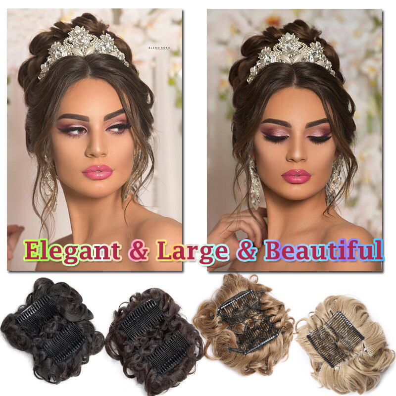 100% Real THICK Chignon Curly Messy Bun Updo Cover Clip in Hair Piece Extensions