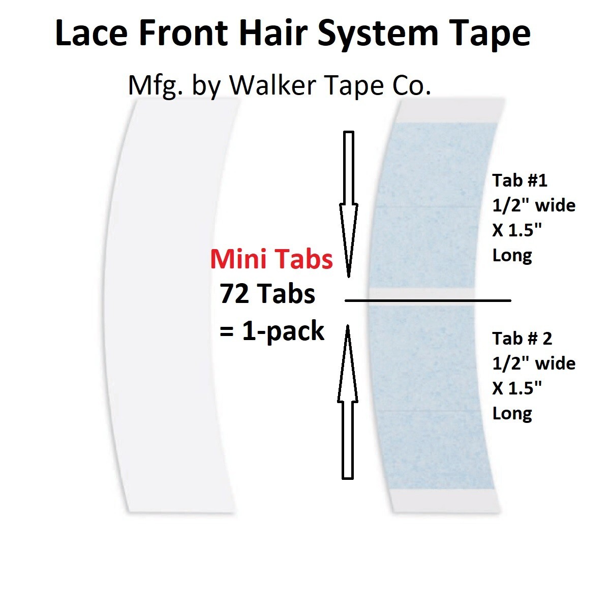 Lace Front Hair System Tape By Walker Tape Shape MINI Tabs 1-Pack = 72 pcs