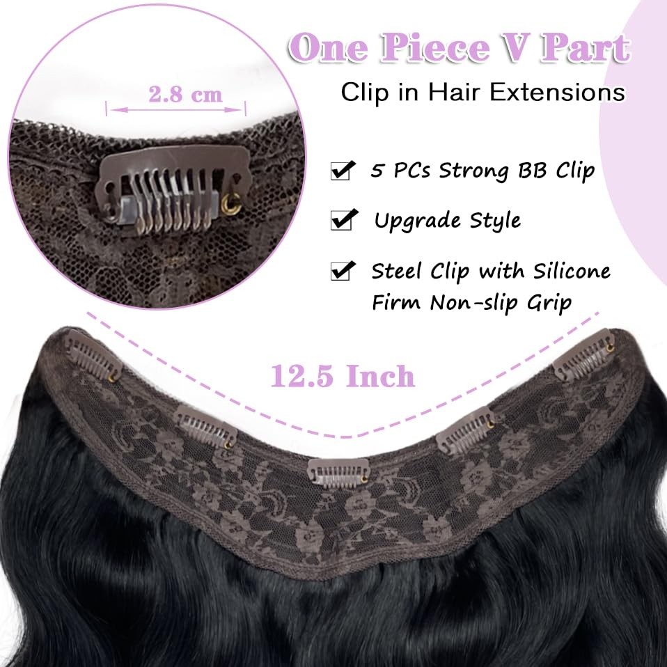 Jet Black Human Hair Extensions – 3/4 Full Head Body Wave Double Weft 14 Inch…