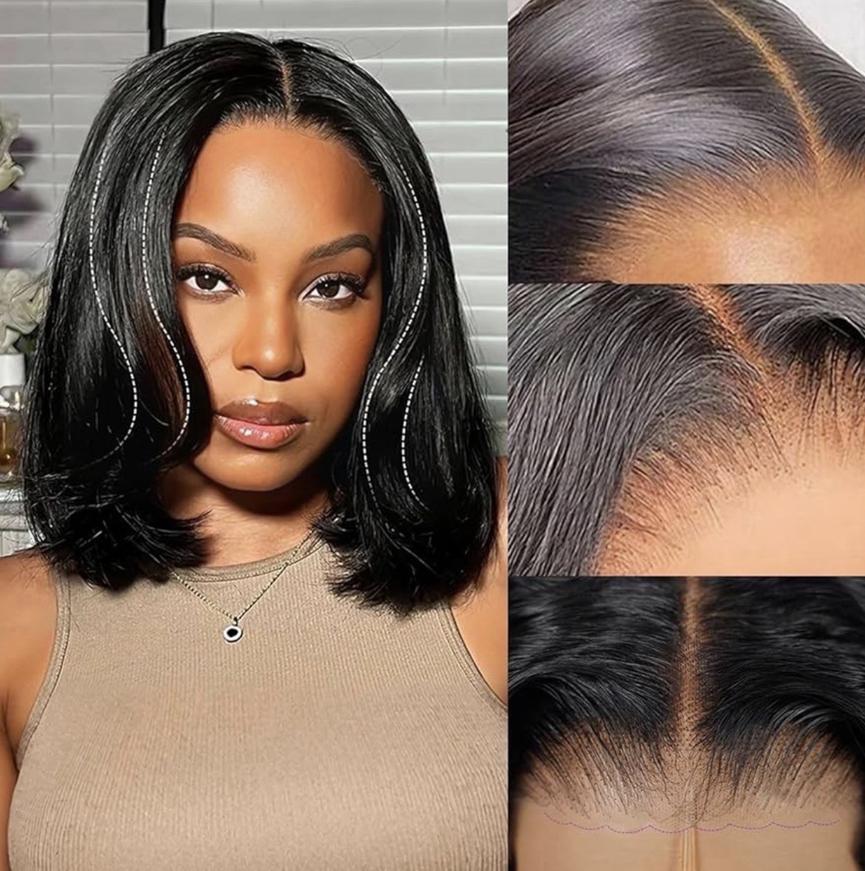 Yaki Straight Black Bob Human Hair Wig Glueless 220% Density – 9×6 T Part Wear