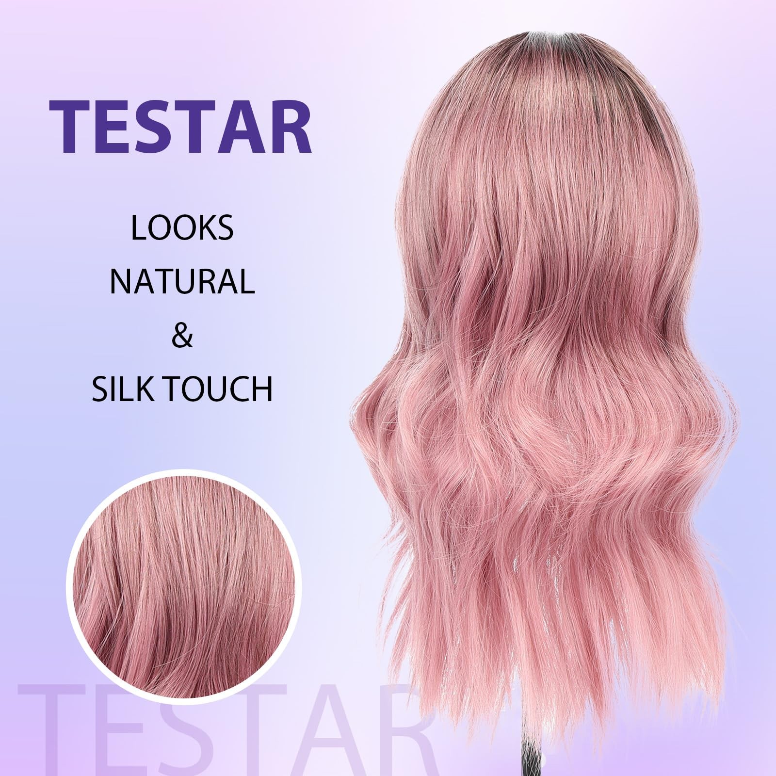 Testar Ombre Dark Pink Middle Part Bob Wavy Wigs For Women Heat Resistant