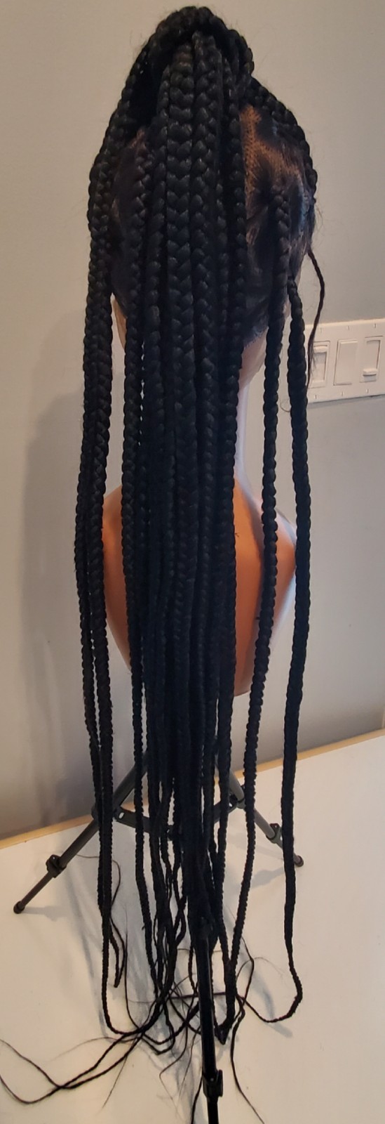 Long Black Braided Wigs Synthetic Heat Safe Lace Front Wigs Glueless For Women