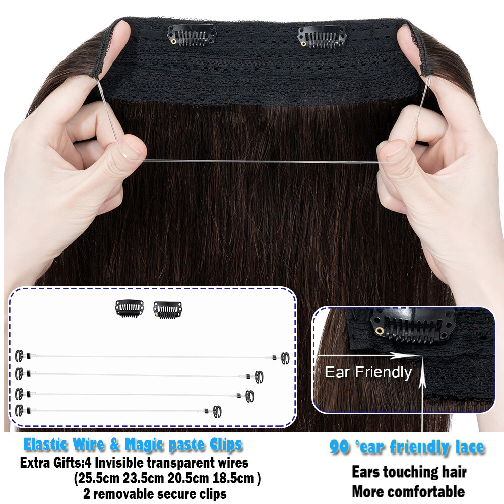 CLEARANCE Ring Wire In Remy Human Hair Extensions Hidden Headband Clip One Piece