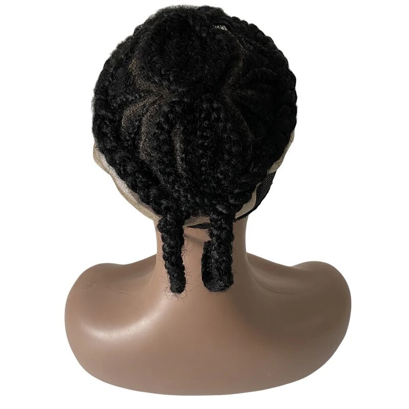 Full Lace Afro Curl Mens Toupee African American Human Black Braids