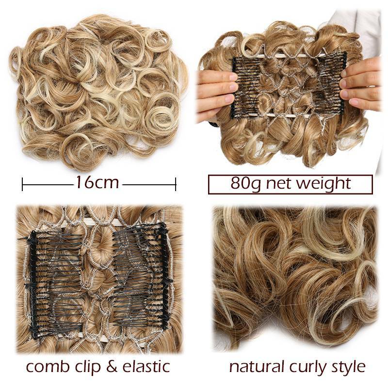 LARGE THICK Curly Chignon Messy Bun Updo Clip in Hair Piece Extensions Formal US