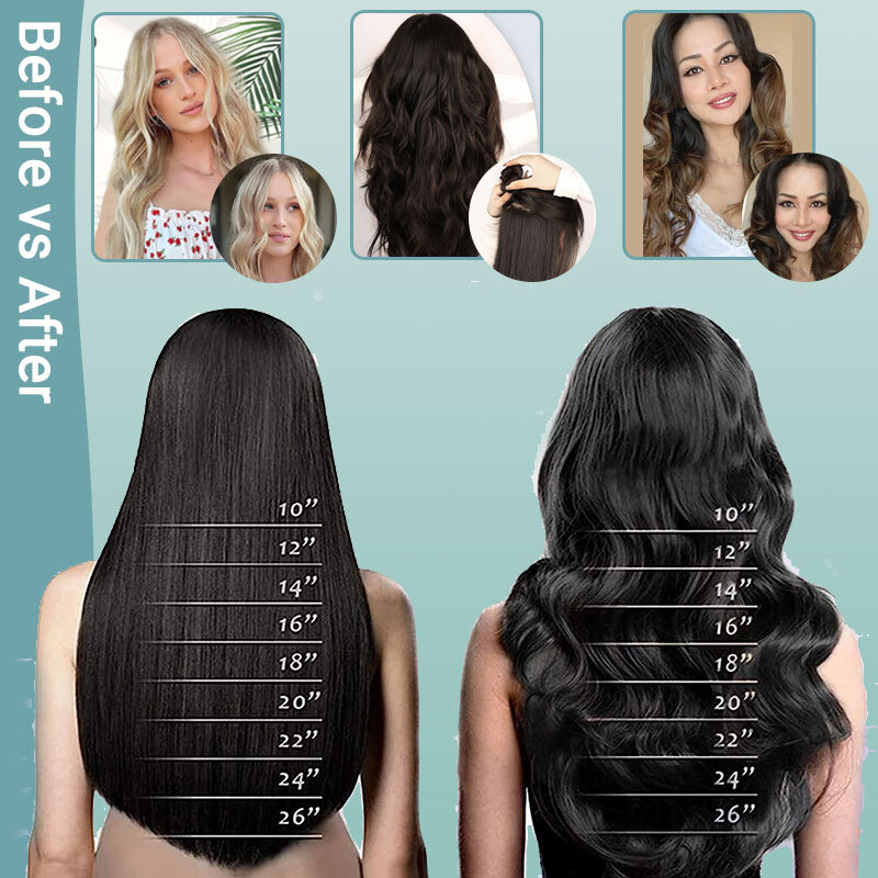 US Balayage Real Natural Long Wavy Wire Hair Extensions for Women 3/4 Full Head