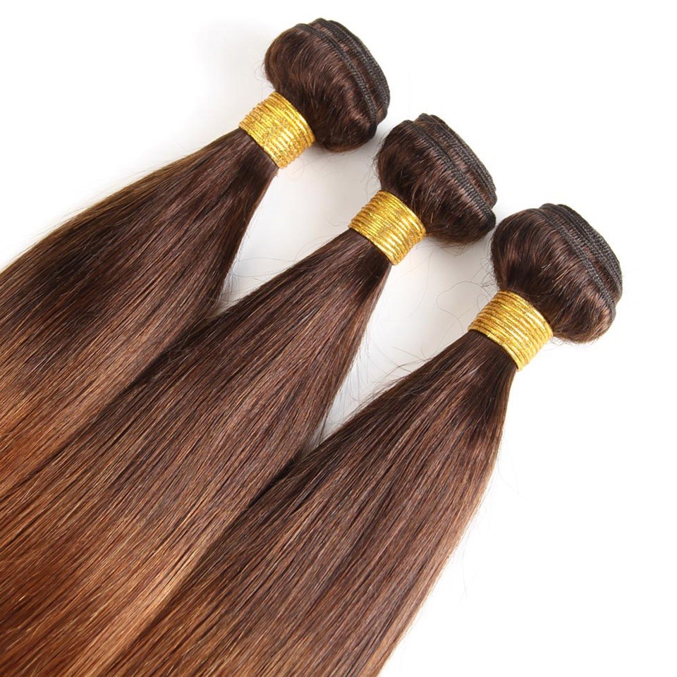 Straight Sew In Hair Weave Extension 100 Human Brown/Copper #4/30 One Ali Bundle