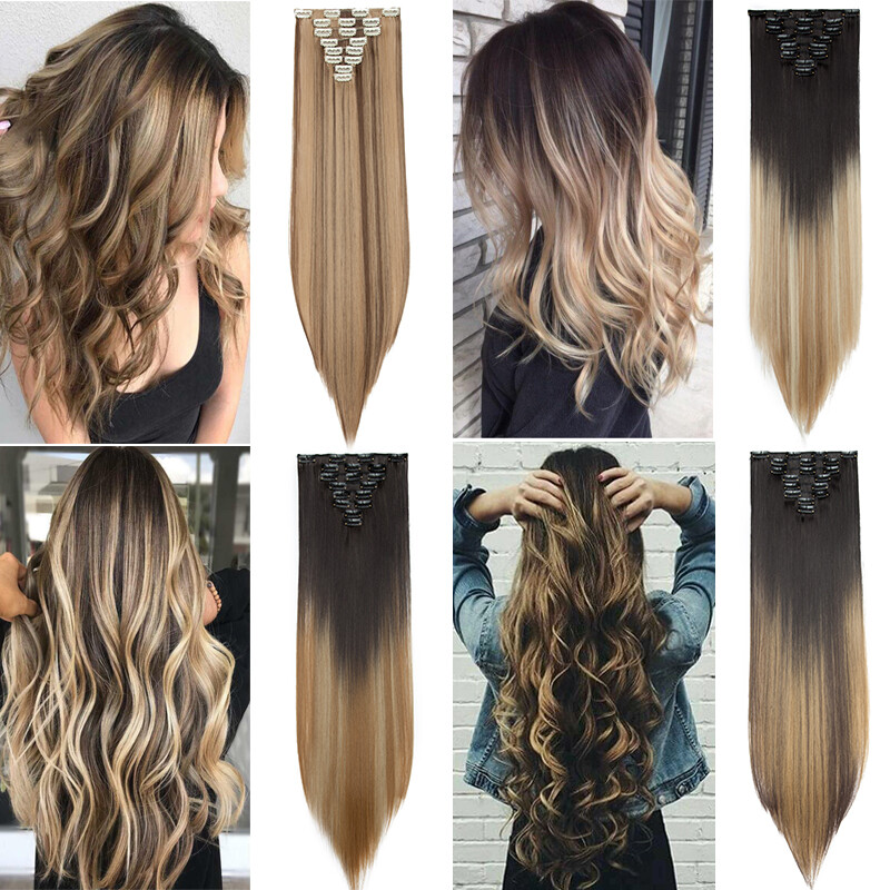 CLEARANCE Clip in as Human Hair Extensions Full Head 100% Real Hair Mix Blonde