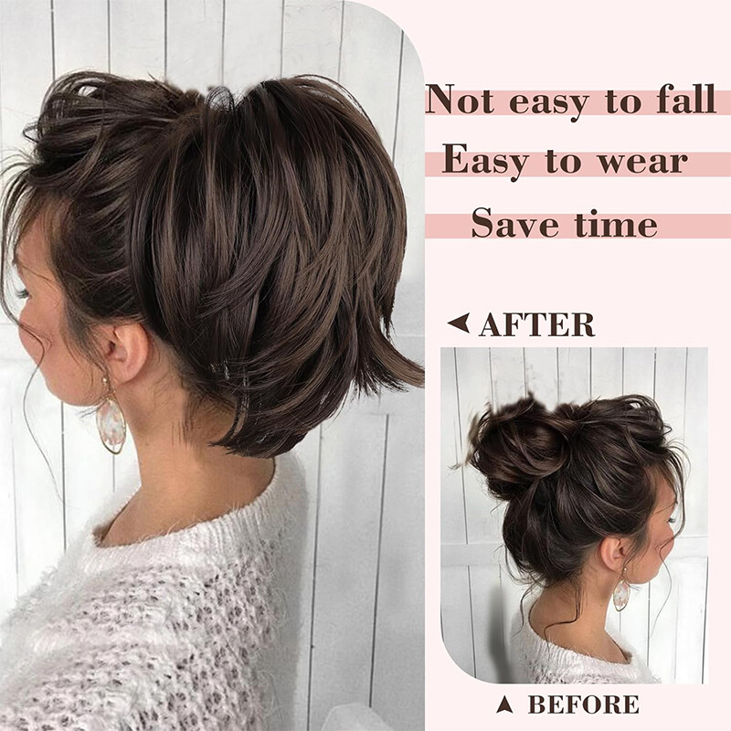 Bendable Claw Clip Ponytail Messy Bun Hair Piece Short Updo Extensions Natural