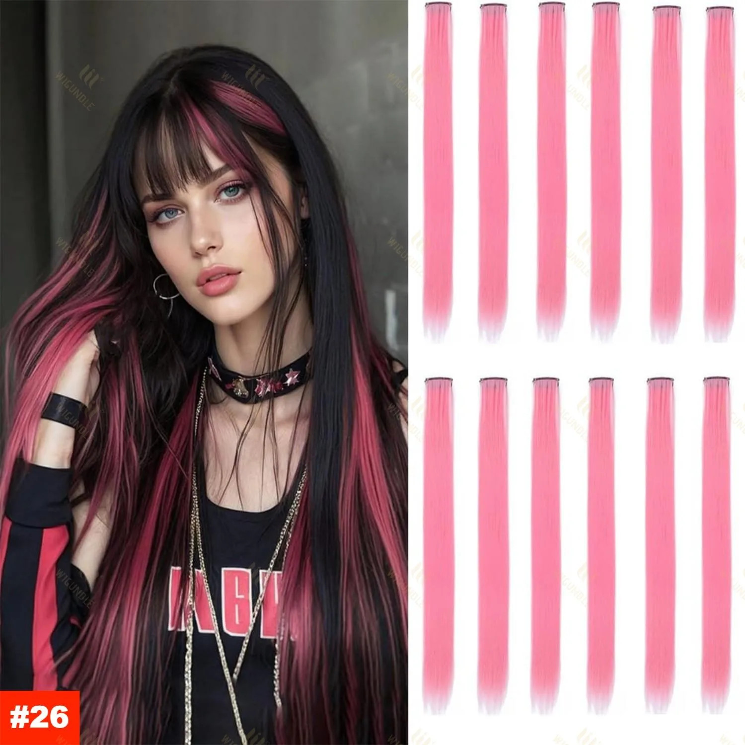 22Inch Synthetic Clip In Hair Extensions Straight Rainbow Colors High Temp