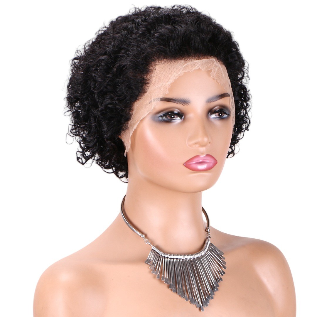 13×4 Lace Front Human Hair Short Curly Pixie Cut Wig For Black Women 200nsity
