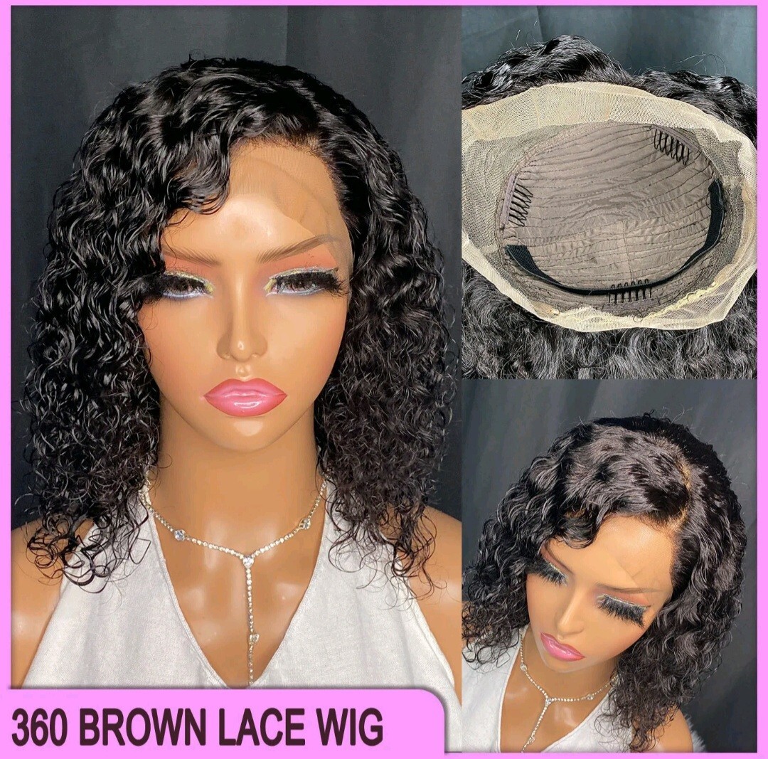12A 12INCH RAW PERUVIAN LACE 360 FRONTAL WIG WATER WAVE 180% DENSITY NATURAL 1B#