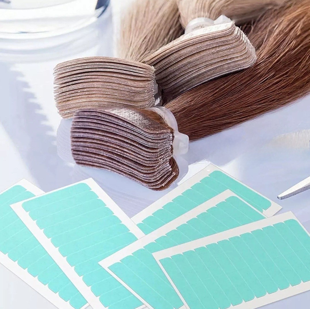 60pcs Hair Extension Tape Tabs Double Sided Adhesive Strong Hold Waterproof Blue