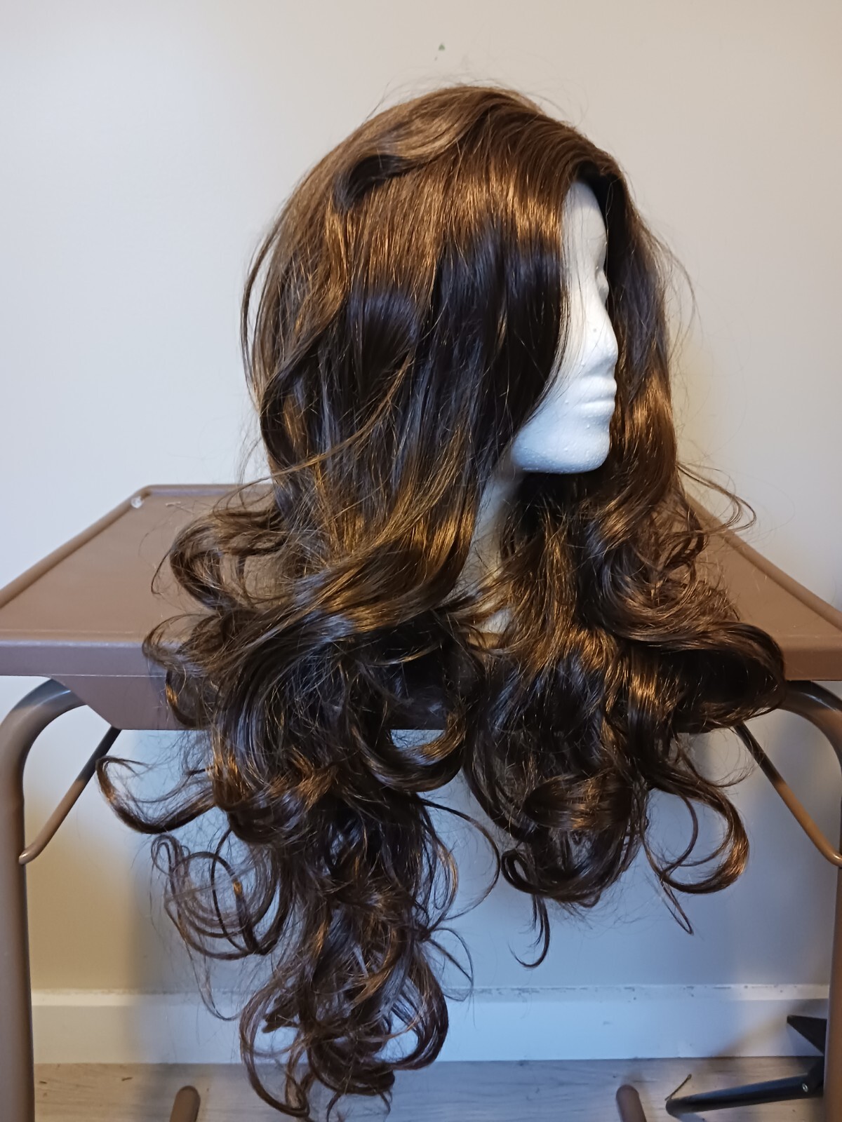 30″ Human Like Wig High Quality Synthetic Fiber, Medium Brown With Large Curls