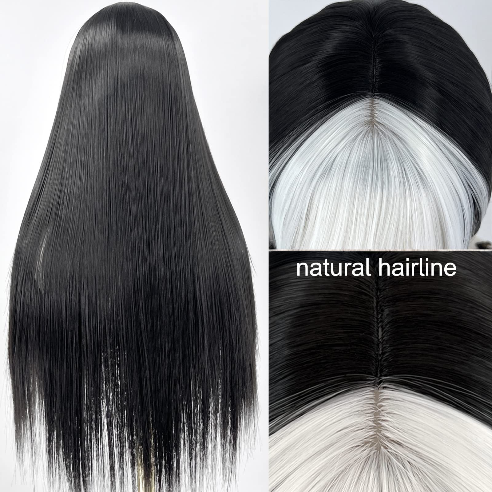 Black and White Wig with Bangs Long Straight Wigs Egirl Wig for Girls Heat Re…
