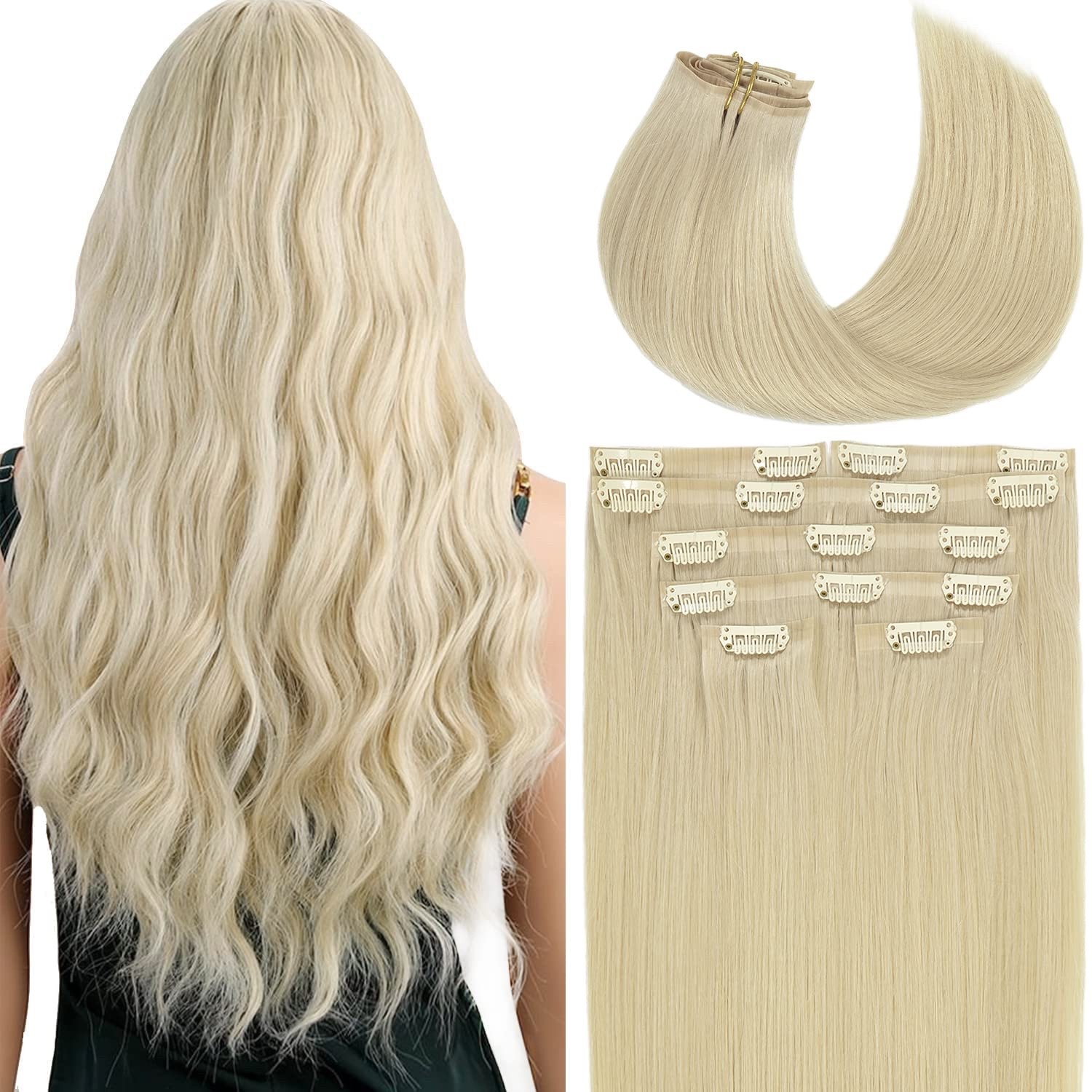 Lacer Seamless Blonde Clip-in Hair Extensions – 20 Inch Human Hair 110g 7 Pcs