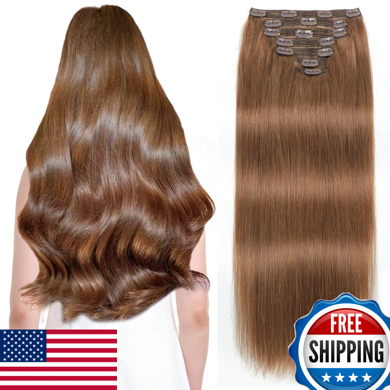 Sisily Clip In Hair Extensions Real Human Hair 14 Inch 130G Medium Light Brown
