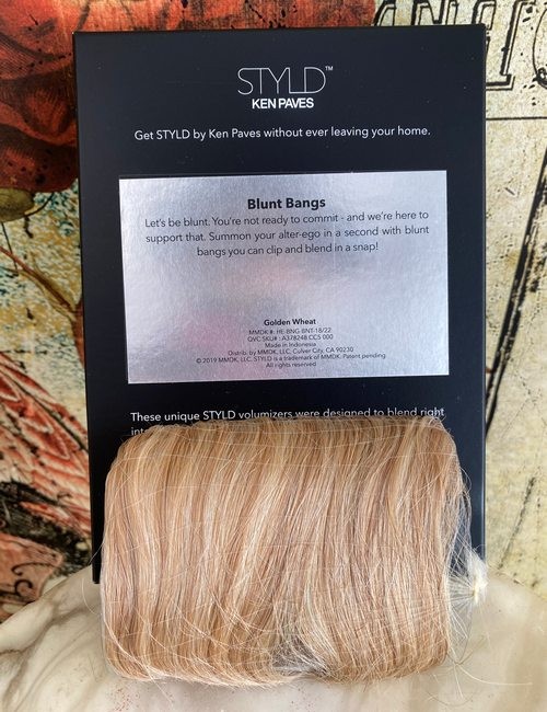 STYLD by KEN PAVES Golden Wheat Blunt Bangs Hair Extensions Human New Clip In