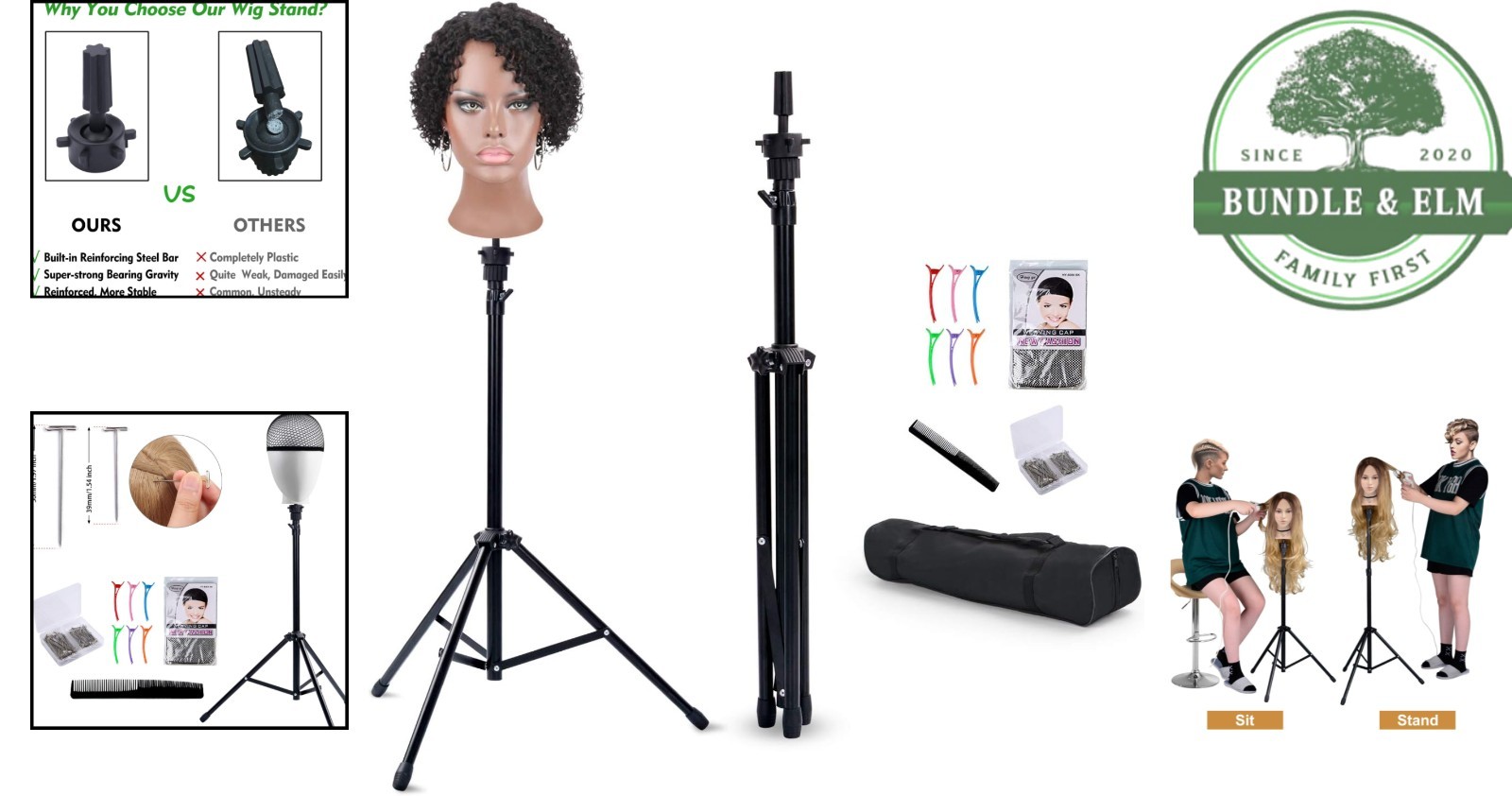 Adjustable Wig Stand Tripod for Cosmetology Training with Carrying Bag Included