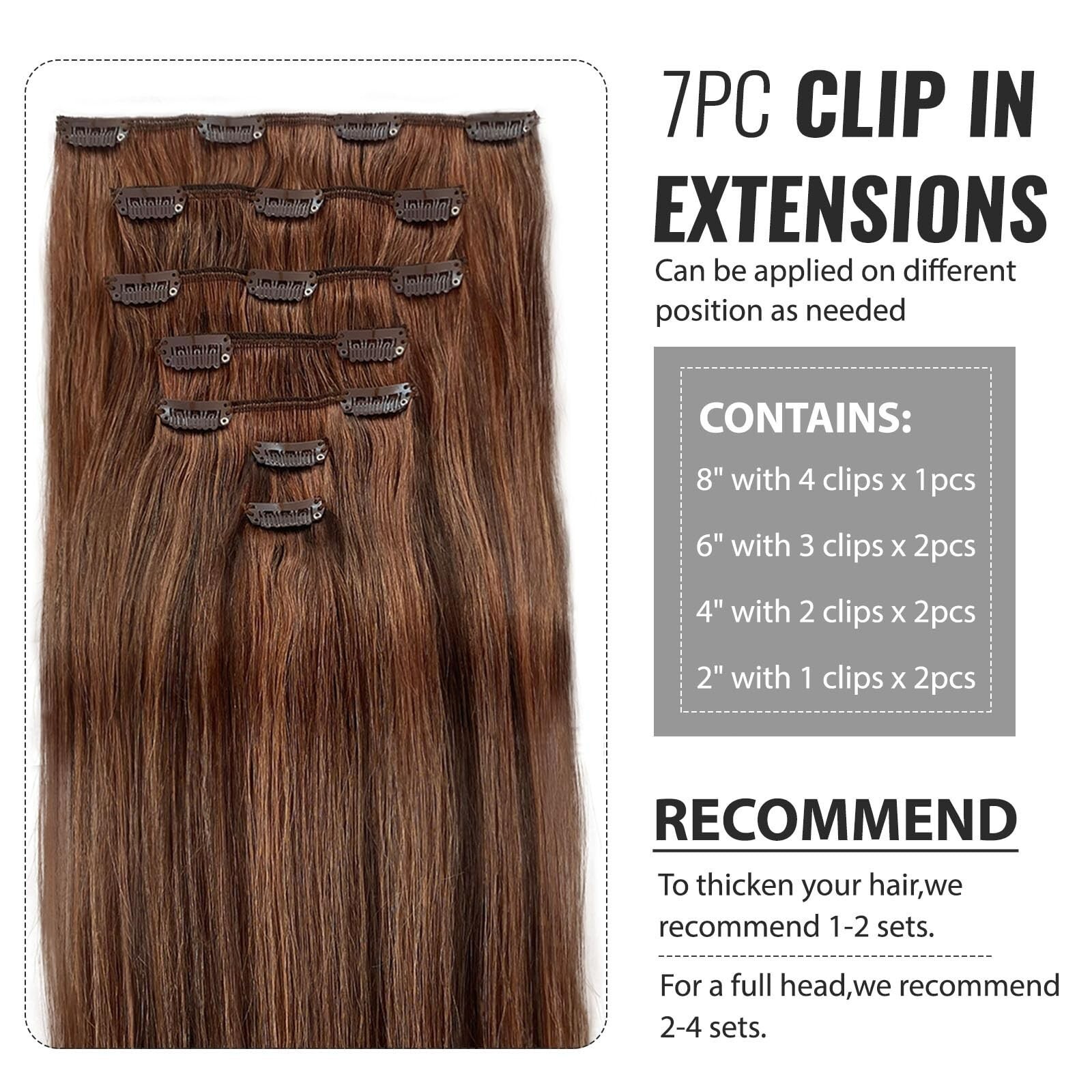 Clip in Hair Extensions 12 Inch 70g Dark Roasted Coffee&Caraamel Brown Hair Exte