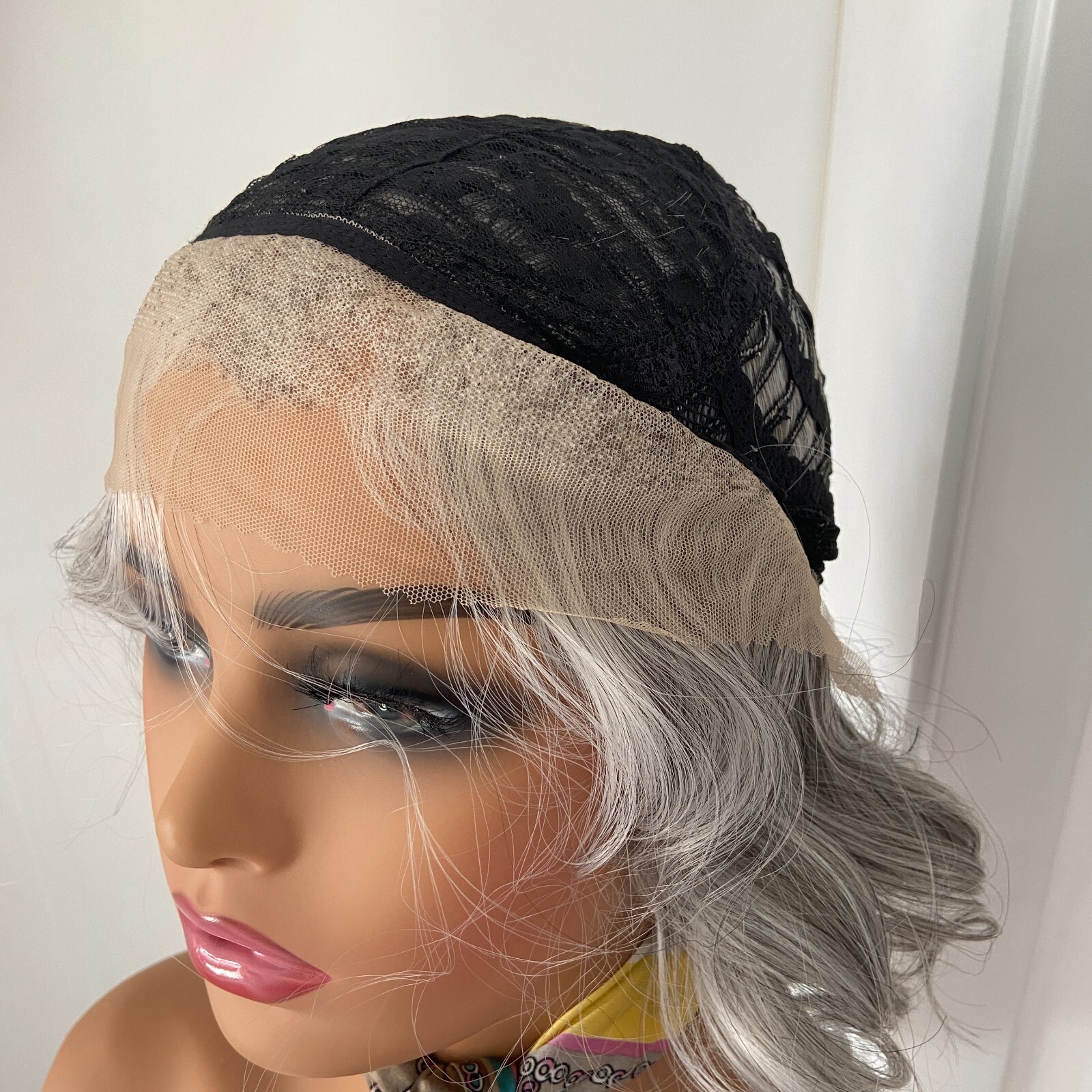 Lace Front Wavy Hairstyle Light Gray Human Hair Blend Heat Ok Women Soft Natural