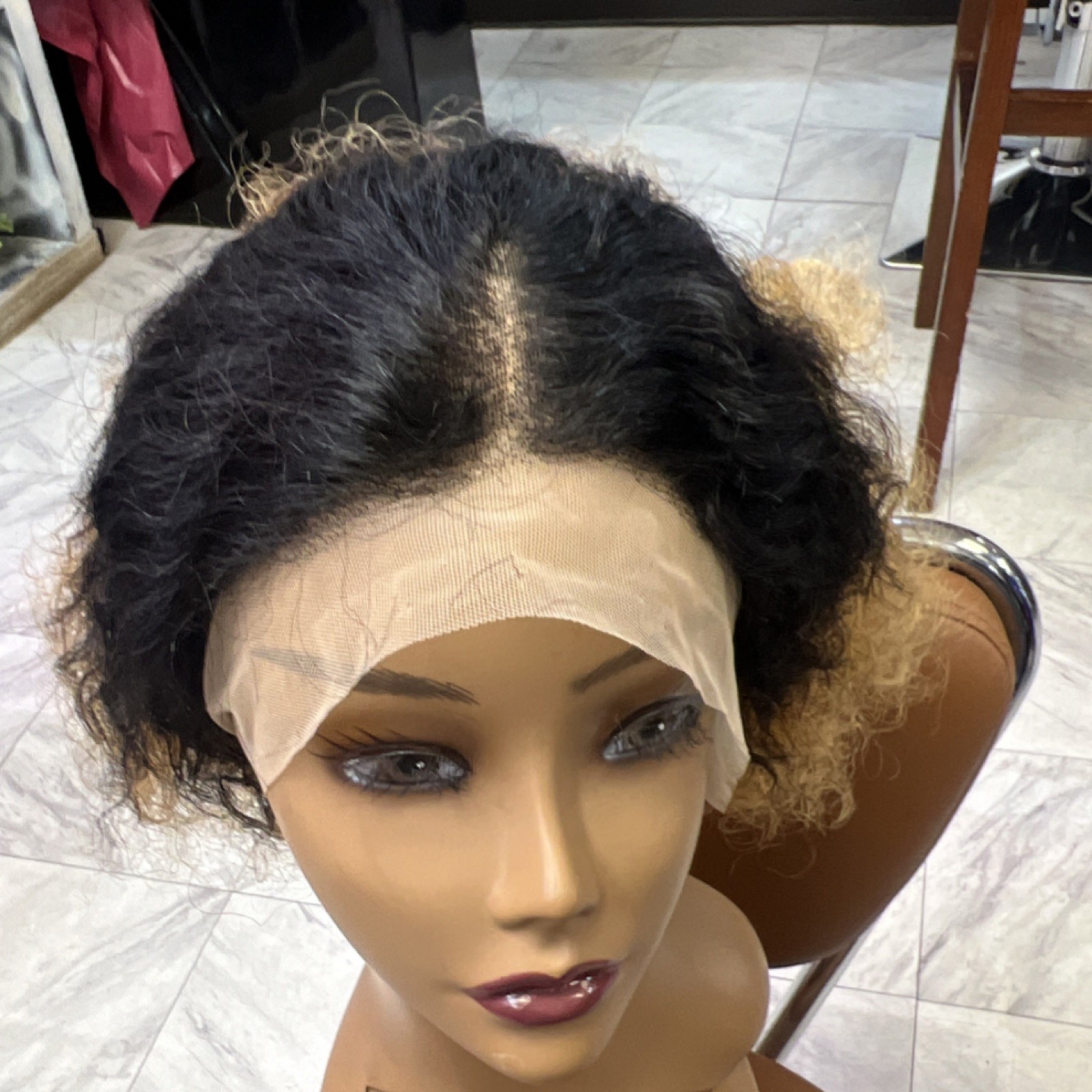 Curly Black and Golden Brown Ombre Wig Middle Part 8-12 in Fashion