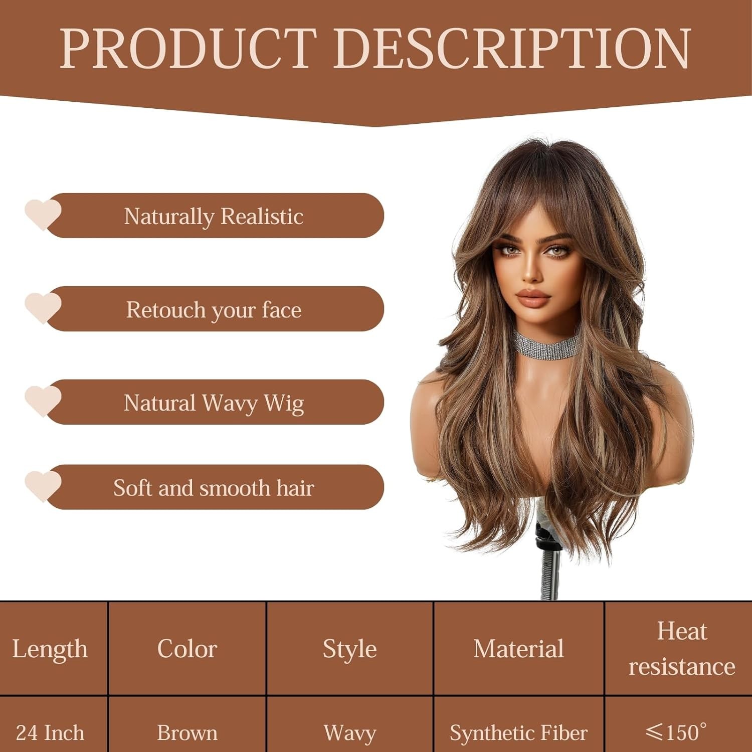 Long Brown Wigs for Women 24 Inch Long Wavy Wigs for Daily Party Use