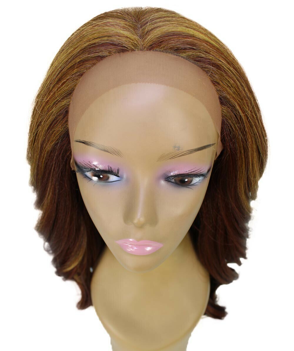 LUXLUXE Cleo Wavy 21 in 4X4 Hand Tied Lace Front Wig, Copper Auburn Blend