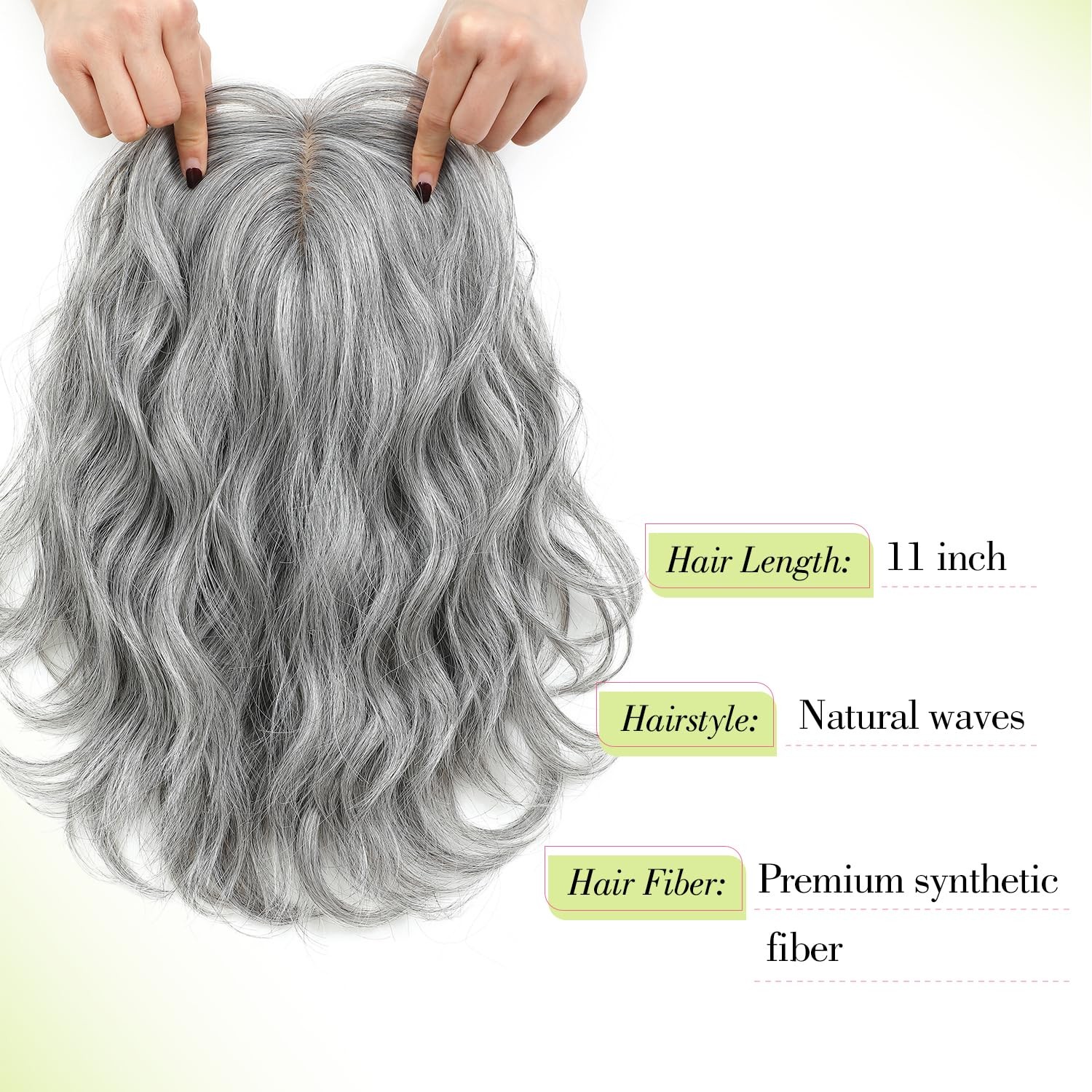 11 Inch Short Wavy Salt and Pepper Hair Topper for Women with Thinning Hair, …