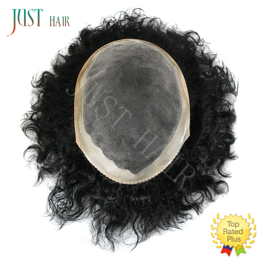 Afro Toupee For Black Men Fine Mono Lace Curly Human Hair Poly Weave System 20MM