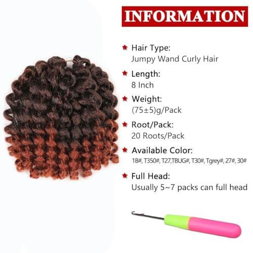 Jamaican Bounce Crochet Hair 8 Inch 5 Packs 20Roots Jumpy Wand Curl Crochet