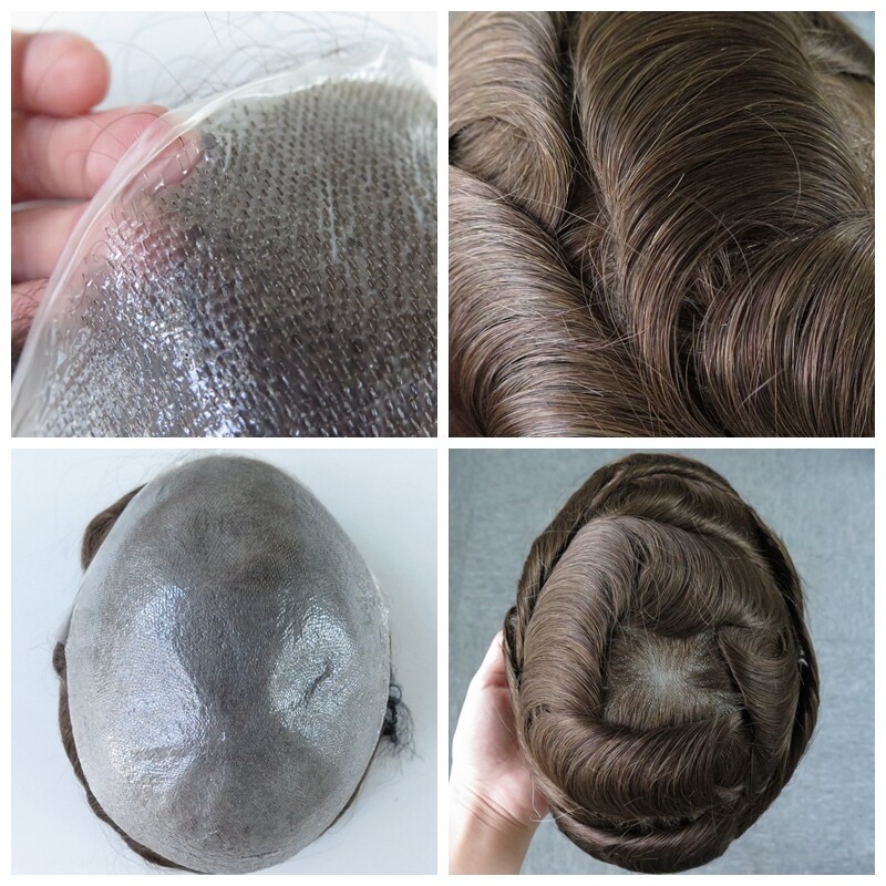 Natural Mens Human Hair Replacement System Thin Skin V-Loop Toupee Hairpiece #5