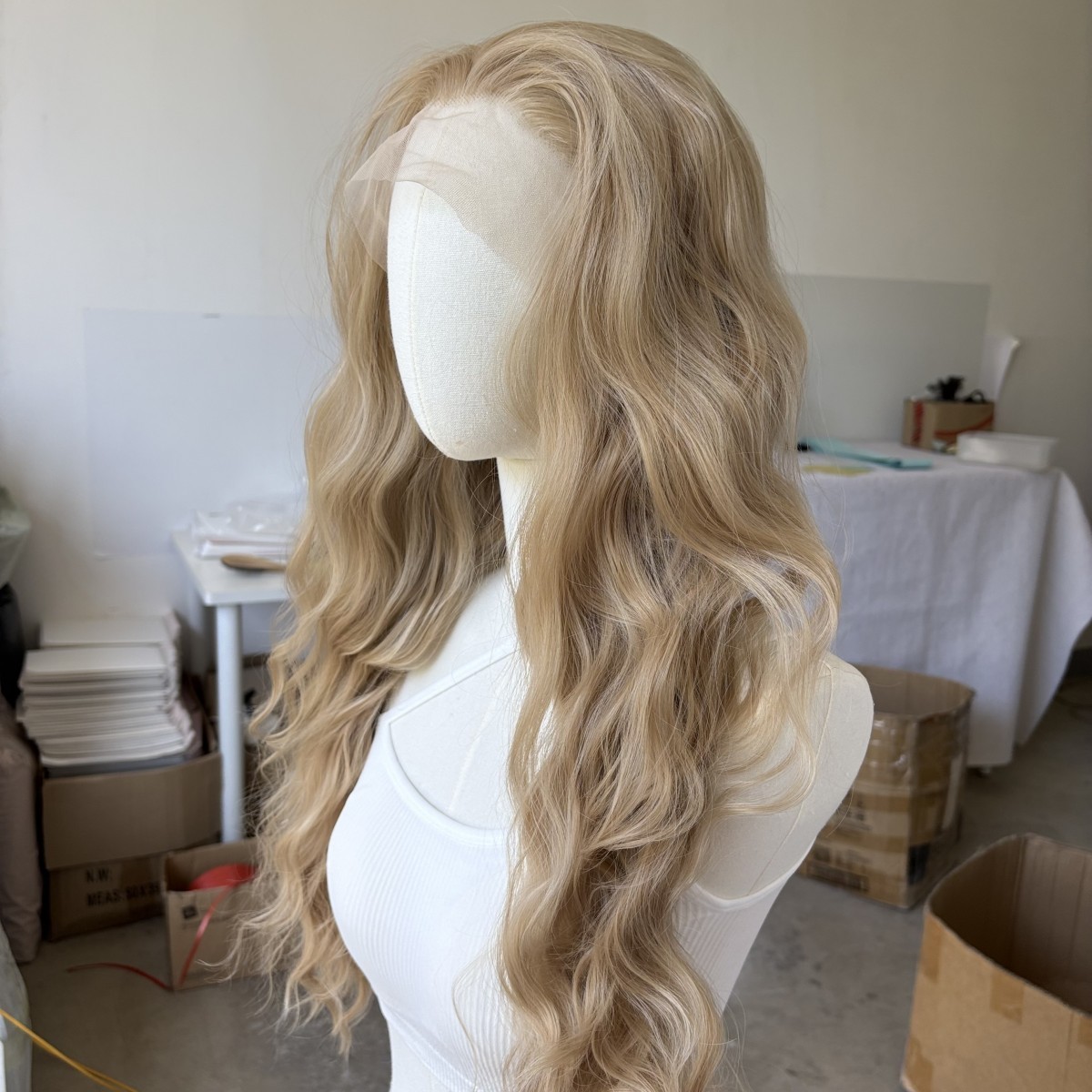 Ash Blonde Synthetic Hair Heat Resistant Lace Frontal Wig Long Wavy Layered