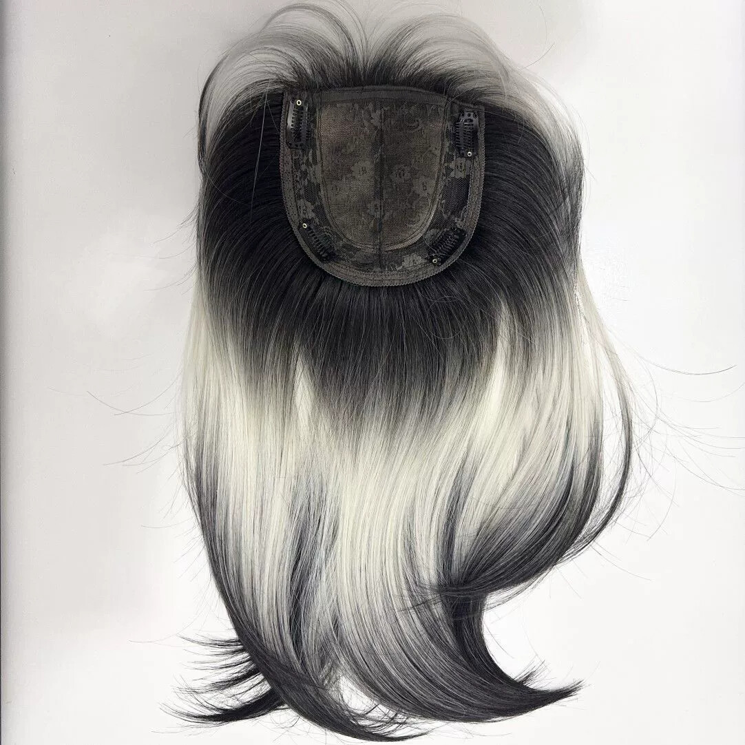 Hair Topper Clip in Topper Hairpiece Toupee for Women Fashion Black White topper