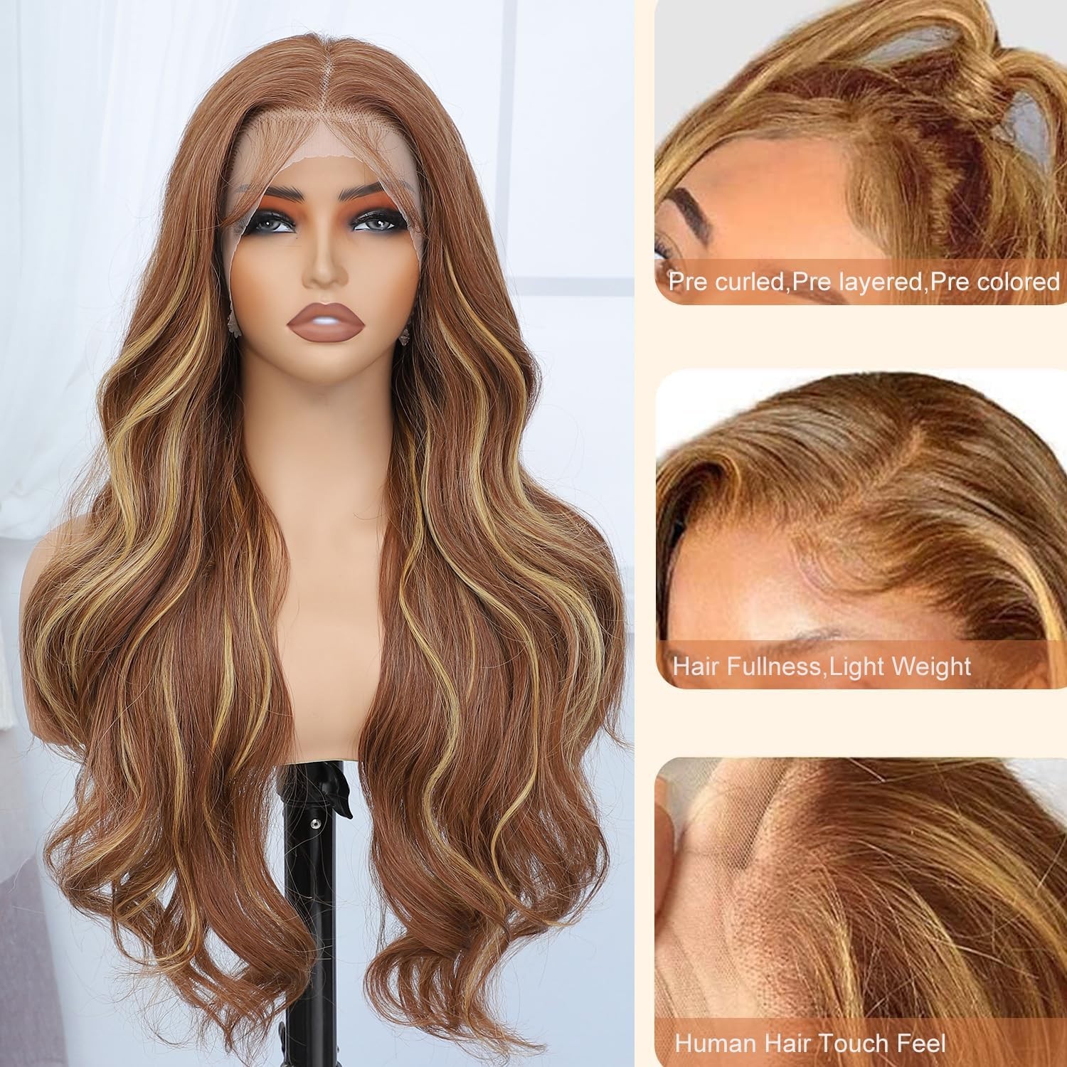 Honey Blonde 13×4 HD Lace Front Wig Glueless Body Wave Synthetic Hair