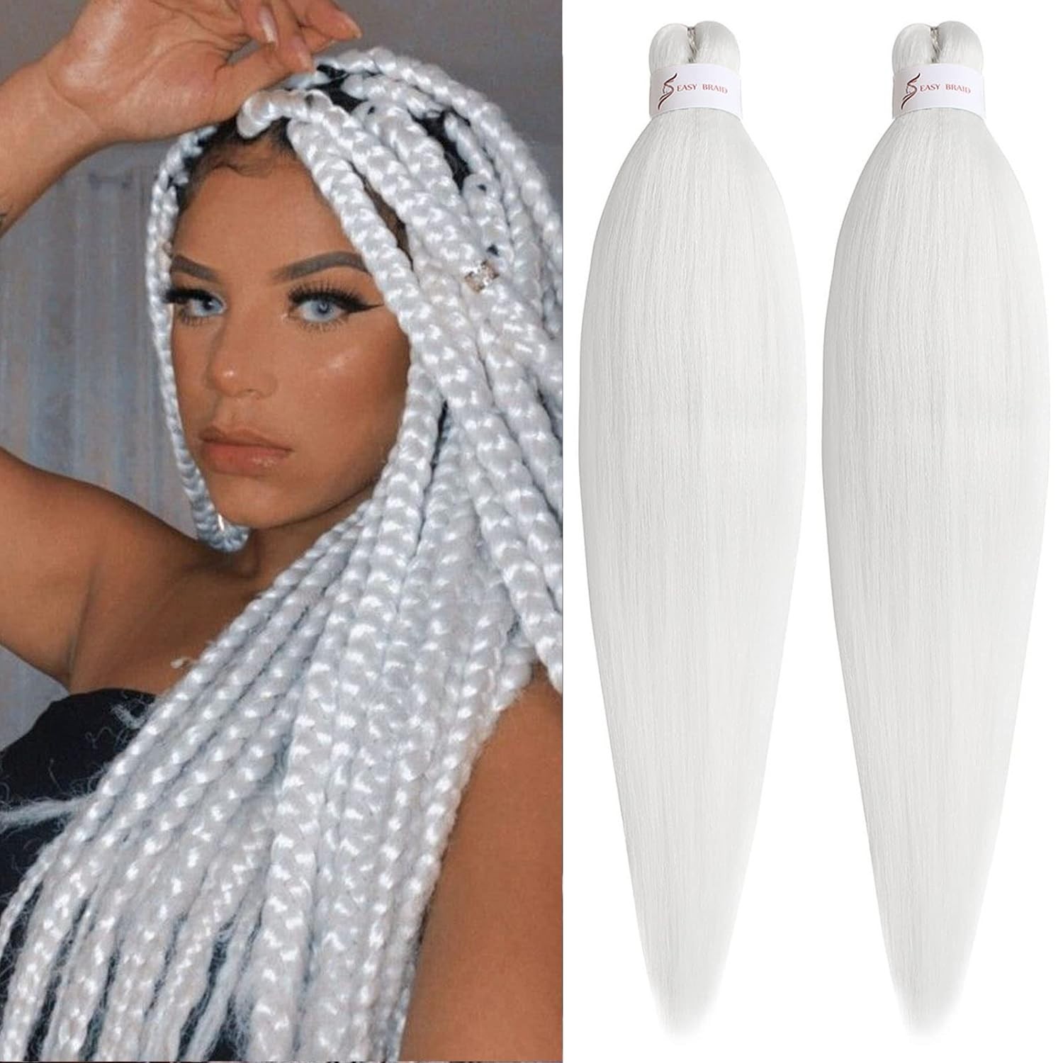 26 Inch Pre Stretched Braiding Hair 2 Packs Crochet Hair White Braiding Hair for