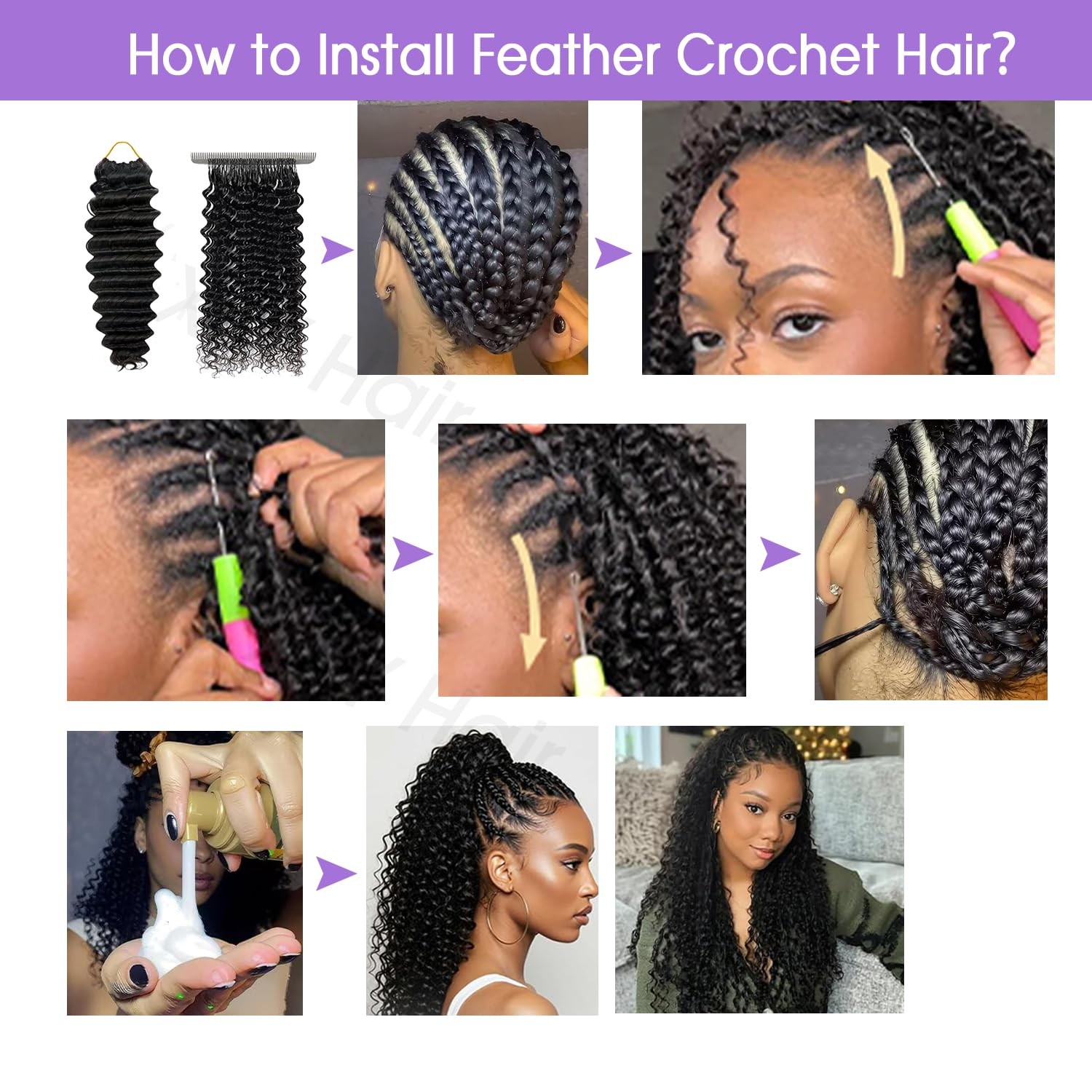 Xsy Human Crochet Hair For Black Women 14 Inch 50G 40 Strands Deep Wave Feather