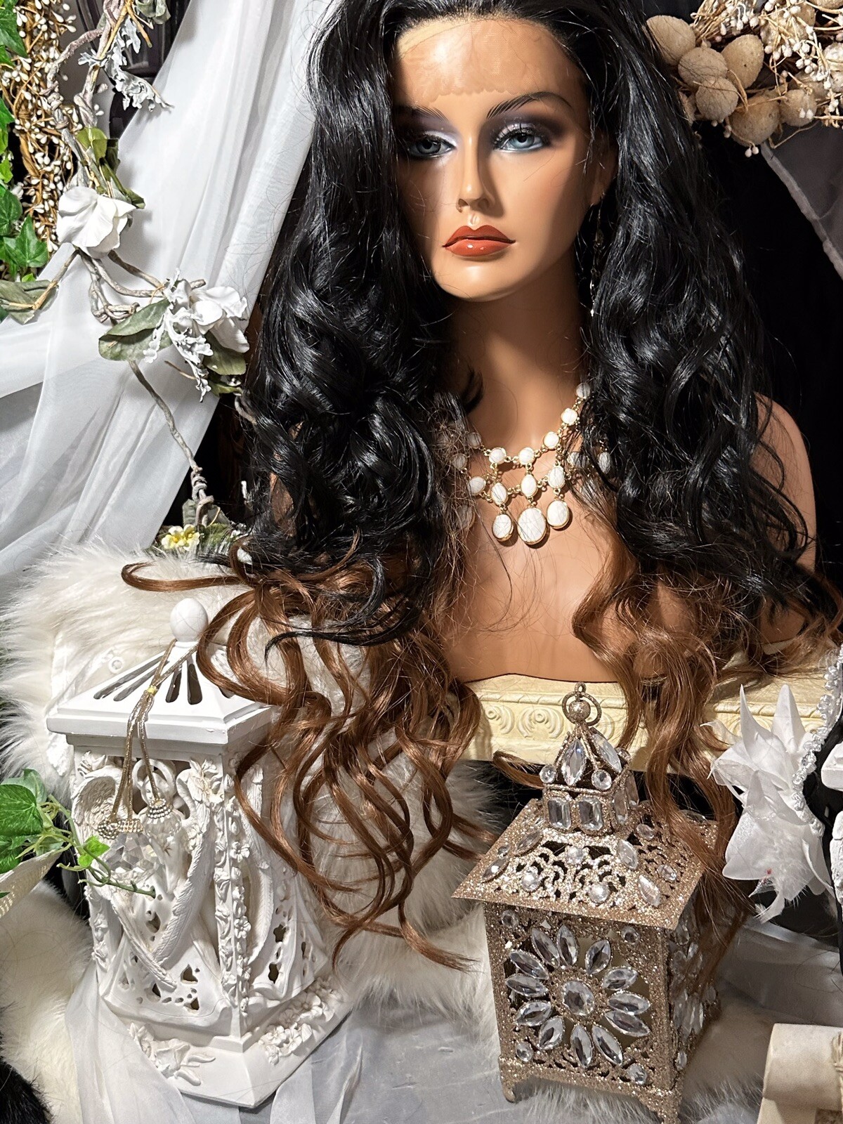 GORGEOUS! 32”OMBRE’ BLACK TO RED,HHBLEND, EXTENDED LACE FRONT W/ FREE PART WIG