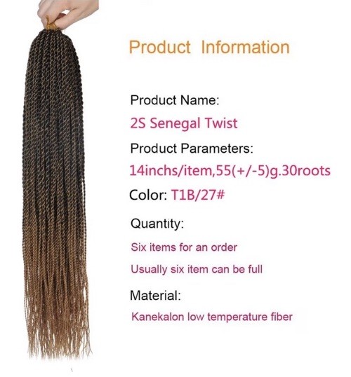 NEW 6 Pk 14 Inch T1B/27 Twist Braids Crochet Hair 24 Strands Per Pk 144 Strands