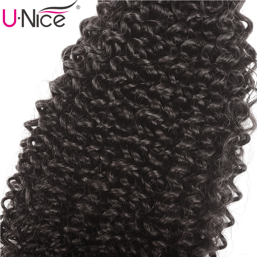 UNice Cambodian Curly Bundles Human Hair Extensions With Lace Closure Weaves US