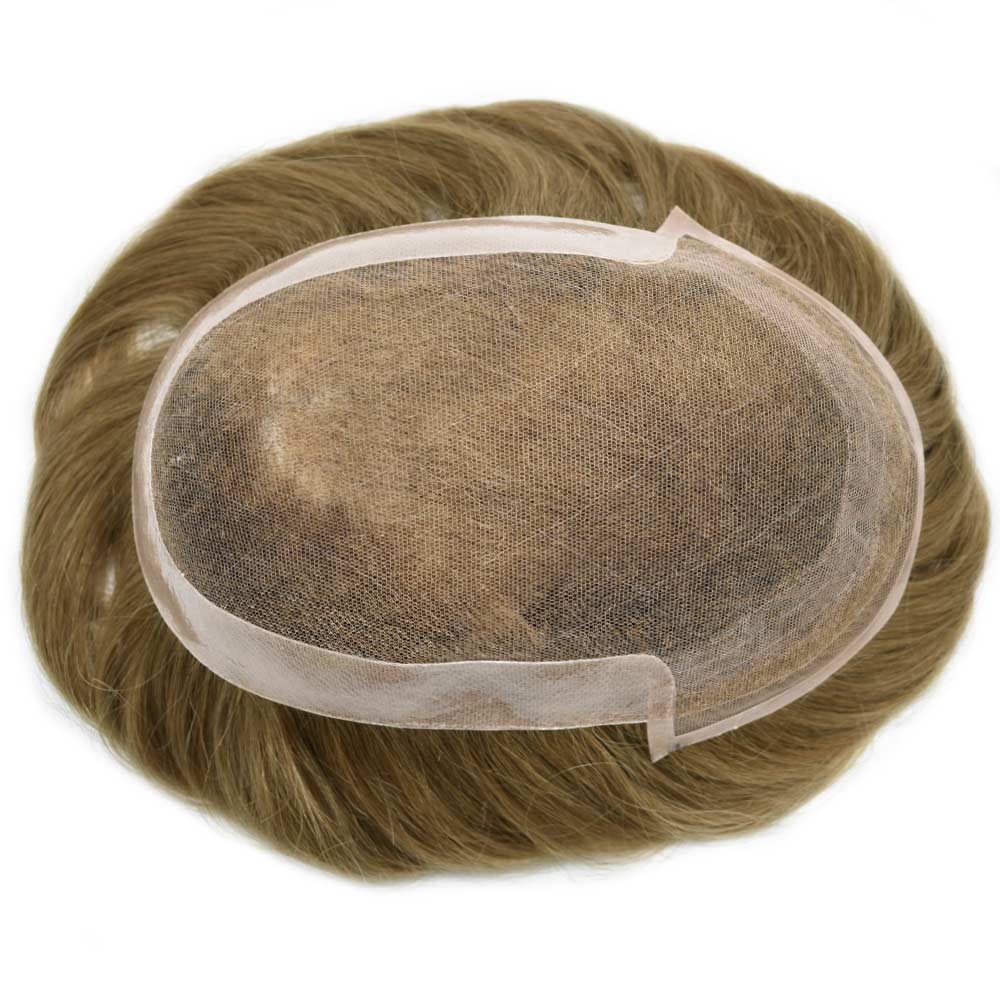 Men Human Hair Replacement Systems French Lace Front Poly Thin Toupee Hairpiece
