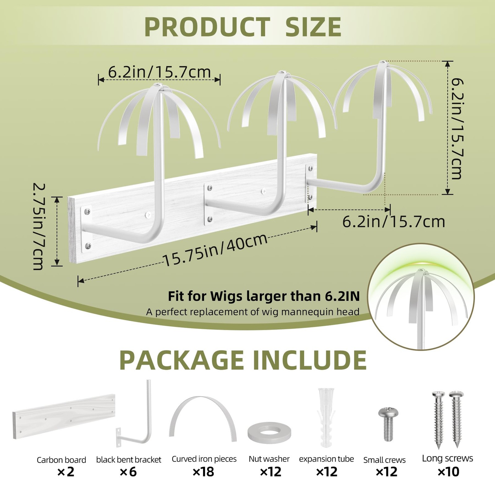 Wig Holder for Multiple Wigs,Sturdy Hanging 2.75 x 15.75 x 6.2 inches, White