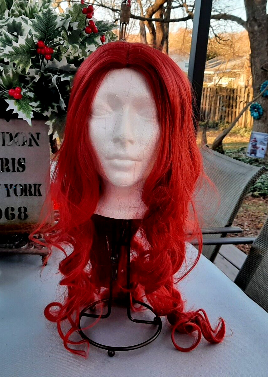 Long Curly Wavy Red Wig , Body Wave C Part Synthetic Full Wig ~ Copper Red NOB