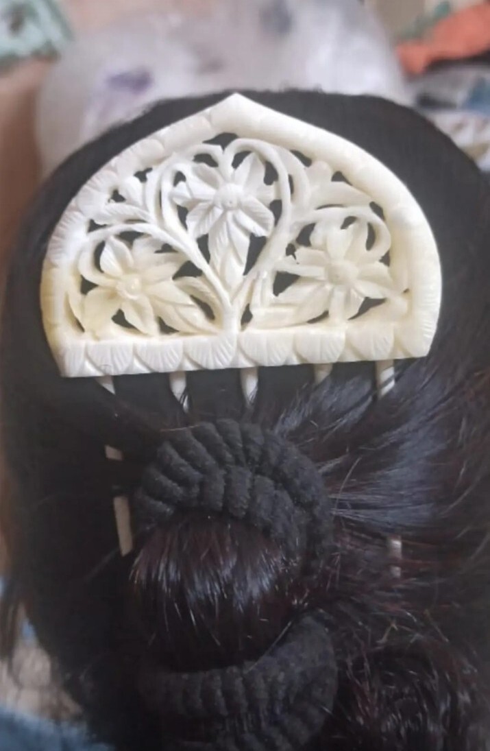 ANTIQUE HAIR CLUTCHER MADE OF 100% BUFFALO BONE STYLISH WOMEN GIRL PONYTAIL 1 PC