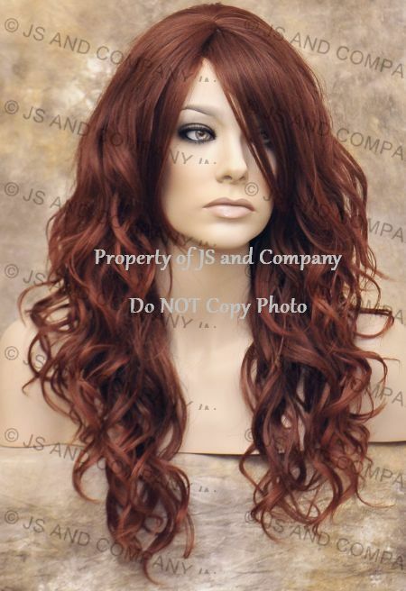 Heat OK Human Hair Blend Wig Curly Long Wavy Auburn Red Mix wd 33-130