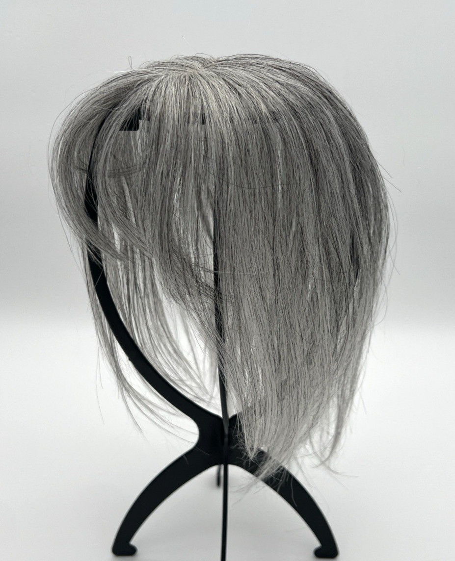 Light Gray Black Shade Side Bangs 100% Human Hair 10in Hair Topper