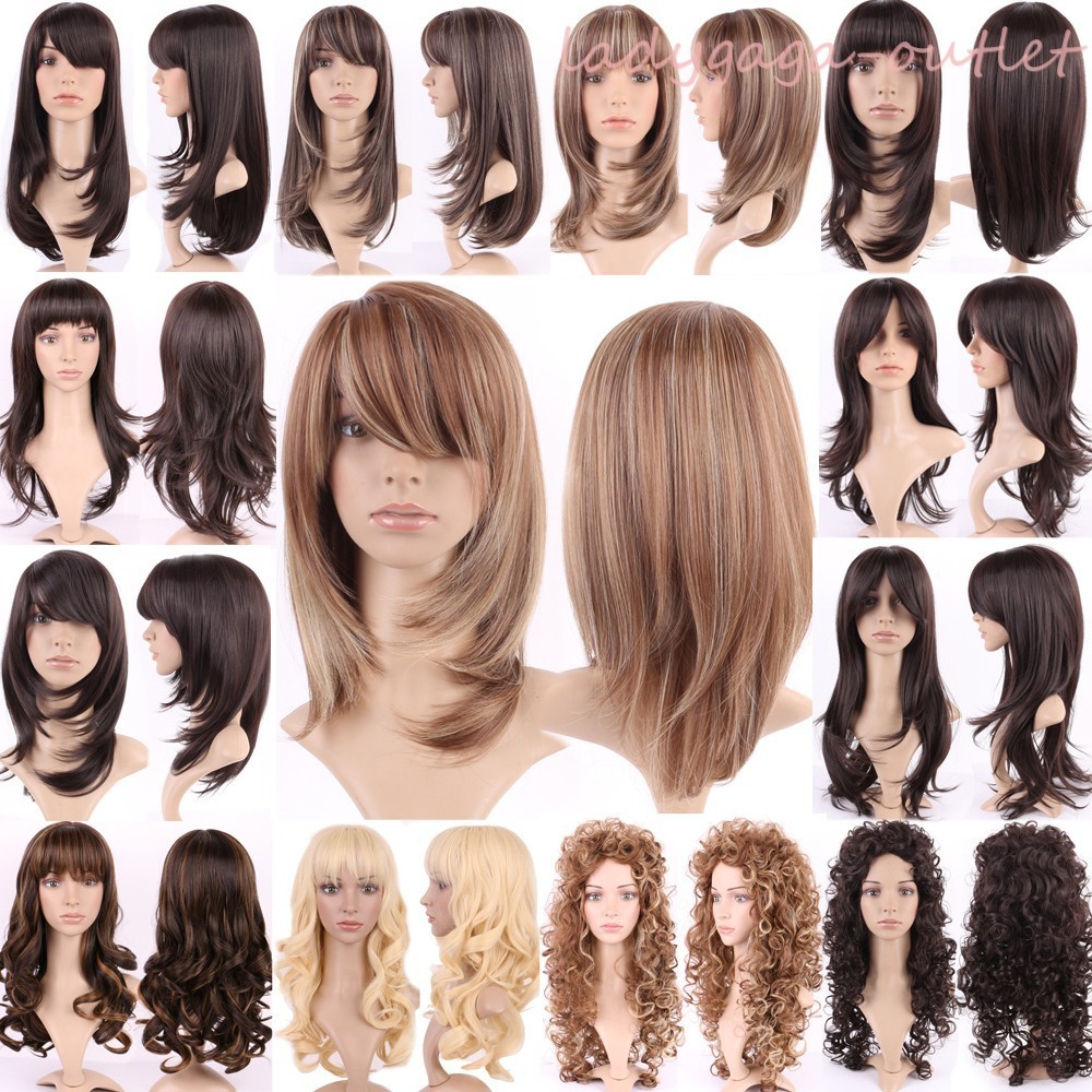 Modern Ladies Long Curly Straight Layer Full Wig Fashion Blonde Brown Hair Wigs